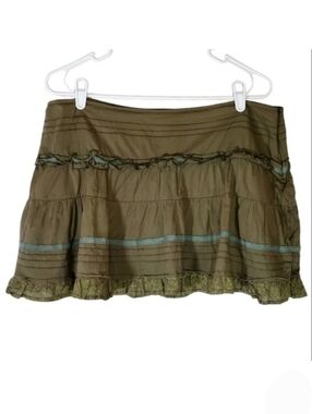 1185 * Soulmates Vintage Y2K Ruffle Mini Skirt Olive Green Size 13